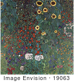 #19063 Photo Of A Flower Garden With Sunflowers By Gustav Klimt