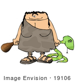 #19106 Cave Woman With A Club And Snake Clipart