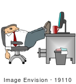 #19110 Business Employee Man Being Lazy Slouching In His Chair With His Feet Up On His Desk At The Office Clipart