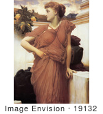 #19132 Photo Of A Woman Looking Over Her Shoulder At The Fountain By Frederic Lord Leighton