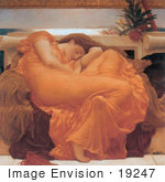 #19247 Picture Of A Woman Sleeping In An Orange Gown Flaming June By Frederic Lord Leighton