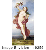 #19259 Photo Of A Nude Woman Holding Branches With Berries Feeding Birds Day By William-Adolphe Bouguereau