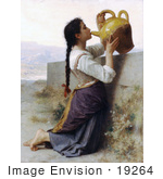 #19264 Photo Of A Woman Kneeling By A Wall Drinking Water From A Jar By William-Adolphe Bouguereau