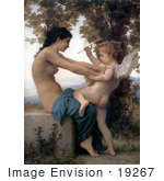 #19267 Photo Of Cupid With An Arrow Being Fought Off By A Young Nude Woman By William-Adolphe Bouguereau