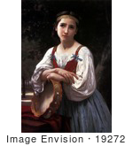 #19272 Photo Of A Girl Leaning On A Tambourine Instrument Gypsy Girl With A Basque Drum By William-Adolphe Bouguereau