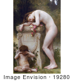 #19280 Photo Of A Woman With Cupid Mourning The Loss Of Her Lover Elegy By William-Adolphe Bouguereau