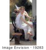 #19283 Photo Of A Woman With Yarn And A Cherub Work Interrupted By William-Adolphe Bouguereau