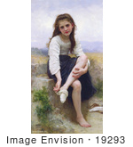#19293 Photo Of A Little Girl Taking Her Socks Off Before The Bath By William-Adolphe Bouguereau