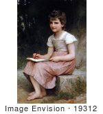 #19312 Photo Of A Little Girl Writing In A Journal A Calling By William-Adolphe Bouguereau