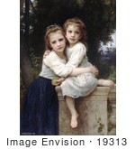 #19313 Photo Of Two Sisters Hugging On A Stone Wall By William-Adolphe Bouguereau
