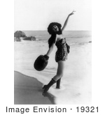 #19321 Photo Of A Woman Alice Maison In A Hat Boots Muff And Swimsuit On The Beach In 1918