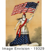 #19329 Photo Of A Woman Portrayed As Lady Liberty Holding A Sword And American Flag