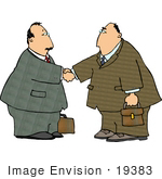#19383 Two Business Men Shaking Hands Upon Agreement Of A Deal Clipart