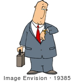 #19385 Business Man Carrying A Briefcase And Checking His Watch For The Time Clipart