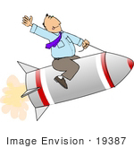 #19387 Business Man Riding A Rocket And Waving While On The Fast Track To Success Clipart