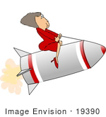 #19390 Business Woman Riding A Rocket While On The Fast Track To Success Clipart