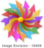 #19409 Colorful Confused Arrows Forming A Spinning Pinwheel Clipart