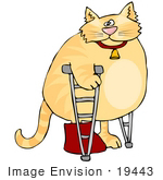 #19443 Orange Ginger Tabby Cat With Its Leg In A Cast Using Crutches Clipart