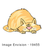 #19455 Tired Orange Cat Sleeping With His Head Between His Paws Clipart