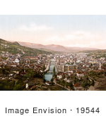 #19544 Photo Of A Cityscape Of Sarajevo With The Miljacka River Flowing Through The Center Bosnia