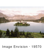 #19570 Photo Of Bled Castle Overlooking The Church On The Island On Lake Bled In Upper Carniola Slovenia