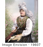 #19607 Photo Of A Woman Seated In Traditional Clothing Holding An Umbrella Carniola Slovenia