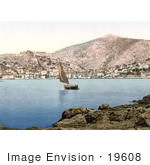 #19608 Photo Of A Sailboat Near The Village Of Lesina On Lesina Lake Foggia Puglia Dalmatia