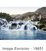 #19651 Photo Of Buildings By The Lower Falls Of The Krka River In Sibenik Sebenico Croatia