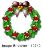 #19749 Xmas Wreath Made Of Bells Santas Holly And Berries And A Bow Clipart