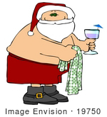 #19750 Shirtless Santa Claus Carrying A Towel And Drink On Vacation Clipart