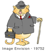 #19752 Orange Cat In A Jacket And Hat Dressed Like A Gentleman Clipart