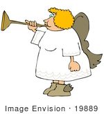 #19889 Blond Woman Angel Blowing On A Horn Clipart