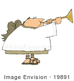 #19891 Bald Male Angel Blowing on a Horn Clipart by DJArt