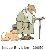 #20050 An Old Man With A Cane Walking By A Crawling Baby Clipart