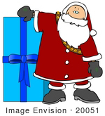 #20051 Santa With A Large Blue Christmas Gift Clipart