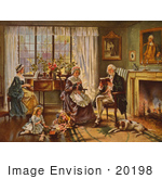 #20198 Stock Photography: George Washington Reading In A Living Room Surrounded By His Family