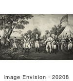#20208 Stock Photography: British General John Burgoyne Surrendering His Sword To General George Washington After The Battle Of Saratoga