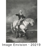 #20219 Stock Photography: George Washington On Horseback Holding His Hat And Sword