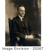 #20267 Historical Stock Photography: President Calvin Coolidge Seated With His Hands In His Lap