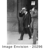 #20296 Historical Stock Photo: President Herbert C Hoover Walking And Holding Onto His Hat