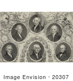 #20307 Historical Stock Photo Of James Monroe Thomas Jefferson John Adams James Madison John Quincy Adams And George Washington American Presidents