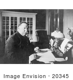 #20345 Historic Stock Photo Of The 27th American President William Howard Taft Working At A Desk