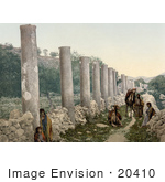 #20410 Historical Stock Photography Of People At The Ruins Of The Colonnade In Samaria Holy Land