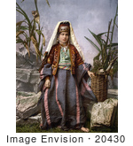 #20430 Historical Stock Photography Of A Young Woman From Bethlehem Wearing Traditional Clothes
