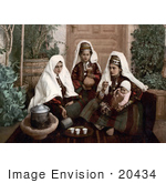#20434 Historical Stock Photography Of Three Women And A Baby Drinking Tea Bethlehem