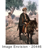 #20446 Historical Stock Photography Of Bethlehem Native Man On A Donkey Holy Land West Bank