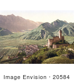 #20584 Historical Photochrome Stock Photography Of The Ruins Of The Telvana Castle And A View Of Borgo Valsugana