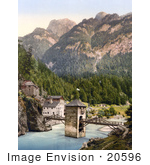 #20596 Historical Photochrome Stock Photography Of The Altfinstermunz Medieval Toll Bridge Finstermunz Tyrol Austria