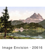 #20616 Historical Photochrome Stock Photography Of Misurinasee And Drei Zinnen Tyrol Austria