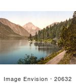 #20632 Historical Photochrome Stock Photography Of A Dirt Road And Forest On The Shore Plansee Lake In Tyrol Austria